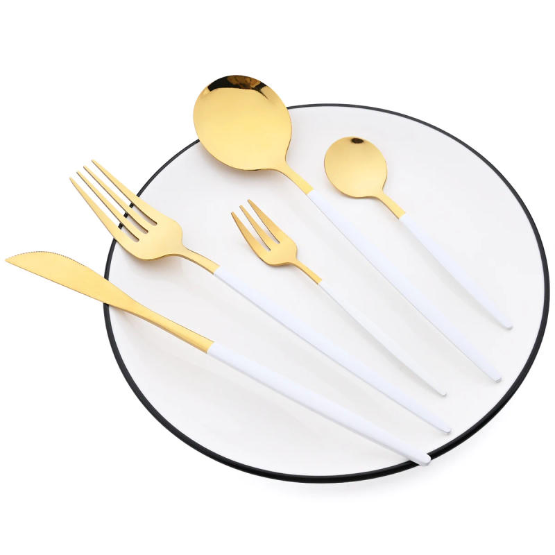 Description Picture 4 of item6Pcs White Gold Dinnerware Set Knife Fork Long Handle Spoons Chopsticks Flatware Cutlery Stainless Steel Tableware Silverware