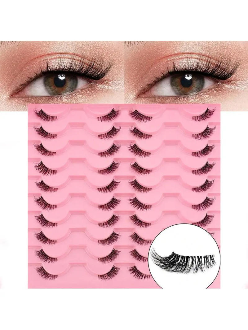 Description Picture 4 of item20 Pairs 3D Wispy Half Lashes - Cat Eye Faux Mink Accent Eyelashes with Clear Band | Cruelty-Free & Reusable | Short Natural