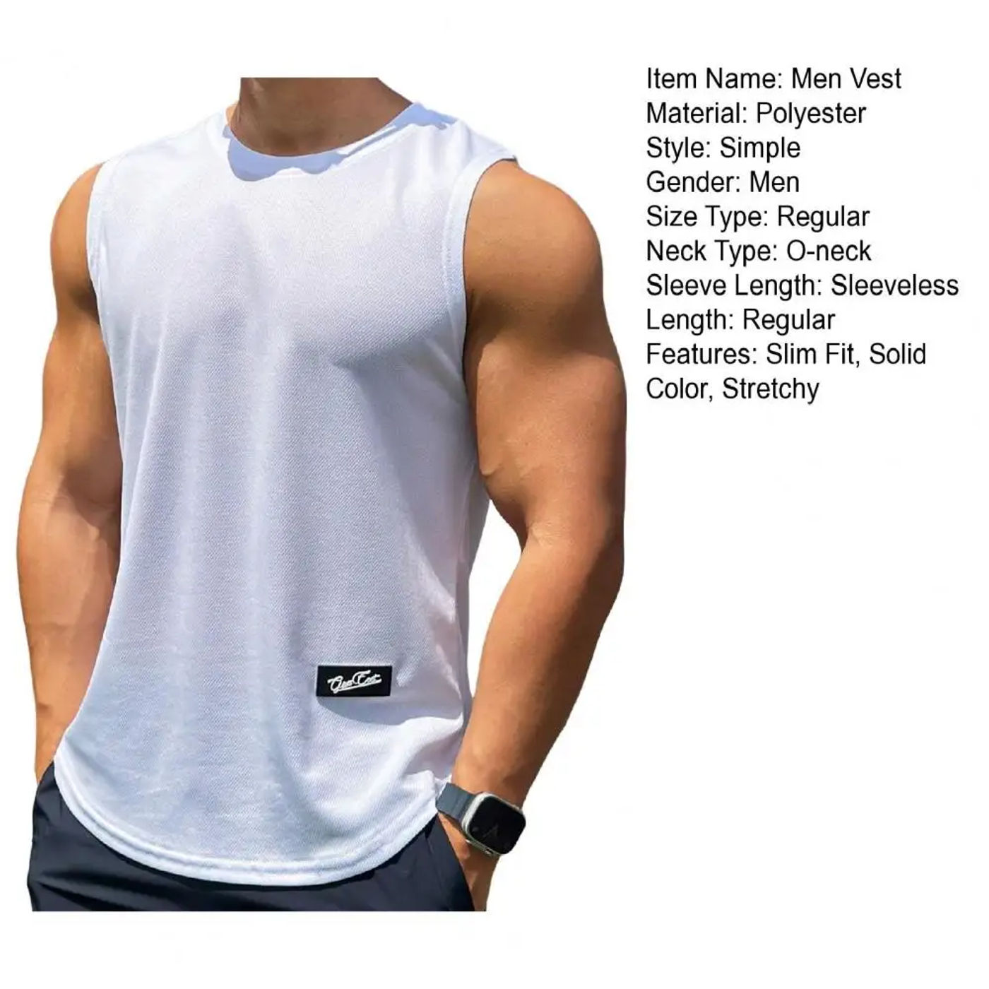 Description Picture 3 of itemMen Casual Solid Color Vest Men's Summer Sport Vest with O-neck Sleeveless Design Featuring Letter Print Wide for Outdoor
