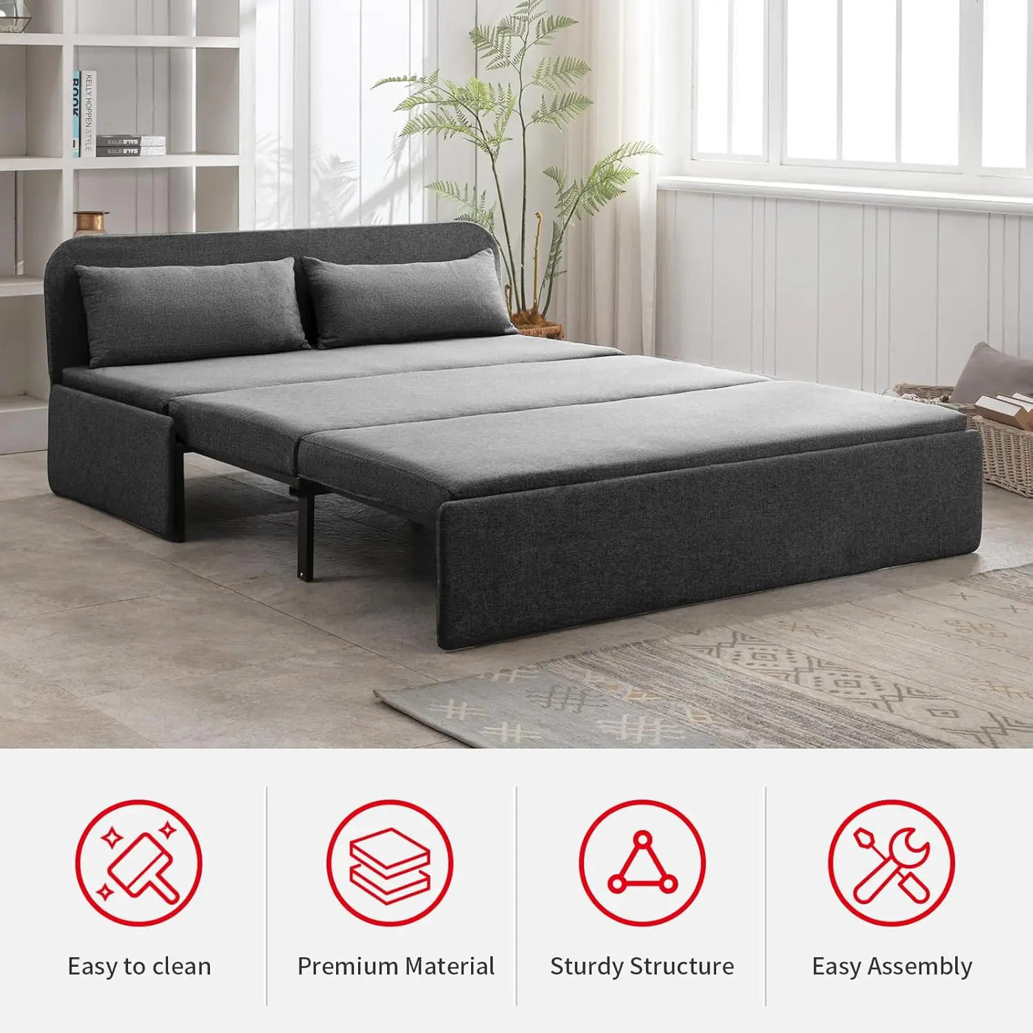 Description Picture 4 of itemSofa Bed, Queen Folding, Linen Convertible with Convertible Mattress, Double Folding Sofas Bed with 2 Cushions, Sofa Sleeper