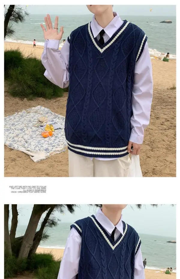 Description Picture 5 of item2023 Autumn Winter Men's Sleeveless Man Vest Warm Jumper Knitted Waistcoats Casual Men Pullovers Sweater Vest Clothing C60