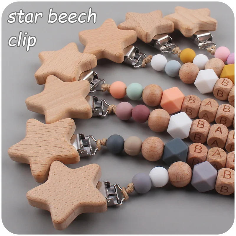 Description Picture 6 of itemBaby Pacifier Clips Handmade Wood Soother Chew Teethers Toys Dummy Safe Silicone Teething Pacifier Chains Gift