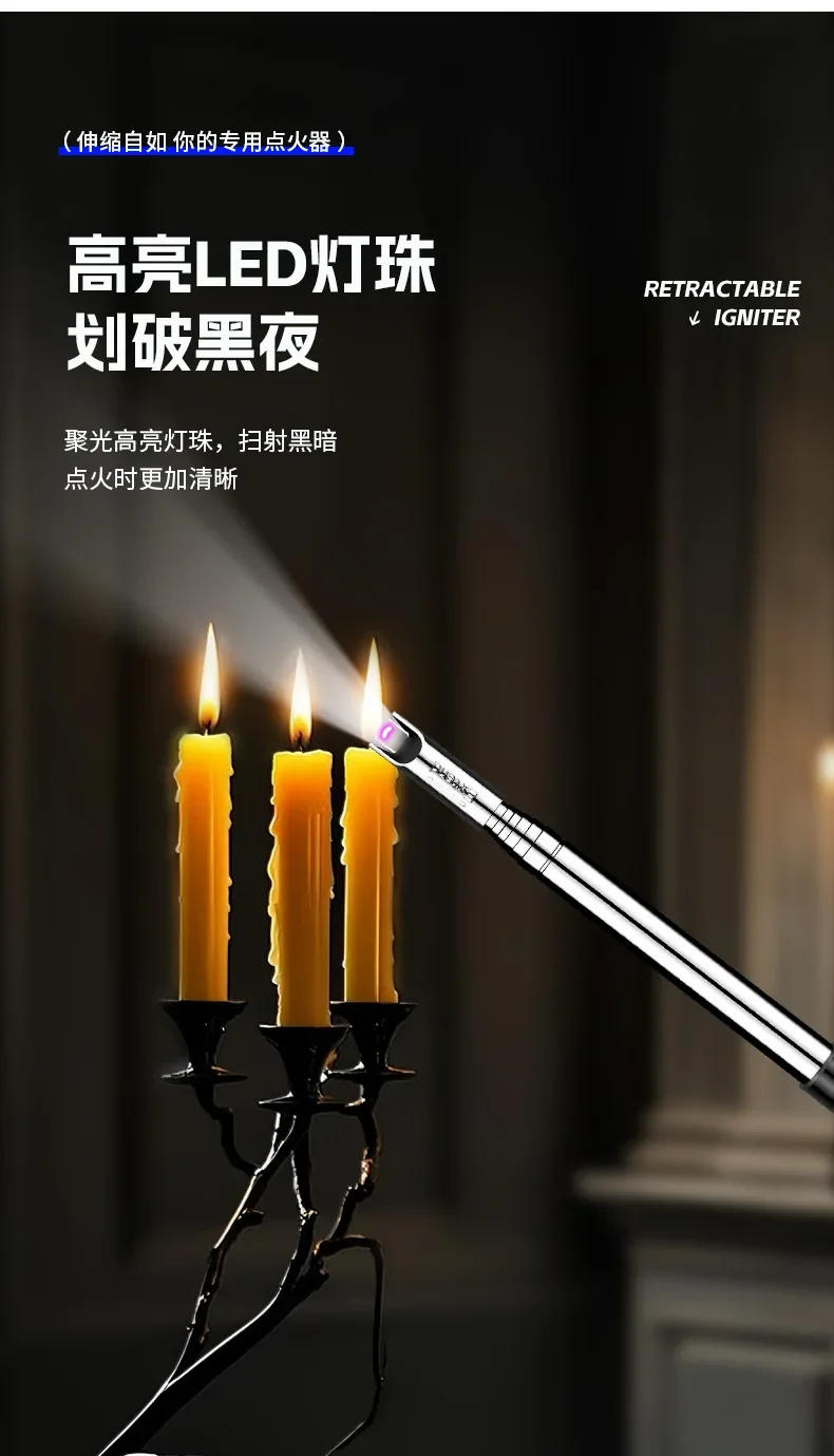 Description Picture 5 of itemUltra-Long Telescopic USB Arc Lighter Safe Eco-Friendly Rechargeable Igniter for BBQ Kitchen Fireplace Windproof USB Lighter