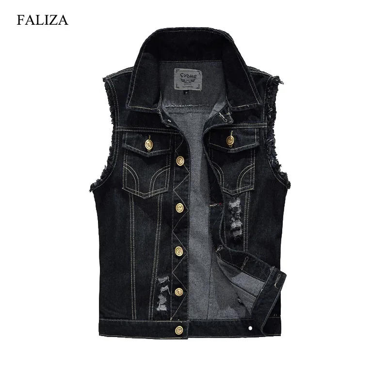 Description Picture 3 of itemNew Men's Denim Vest Male Black Color Slim Fit Sleeveless Jackets Men Hole Jeans Brand Waistcoat Plus Size 6XL Multiple styles