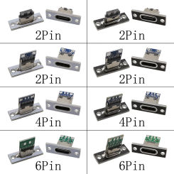 USB Type C Connector 2/4/6 Pin Female Socket With Fixing Plate Panel Mount USB-C Type C Jack Charging Port Soldering Connectors