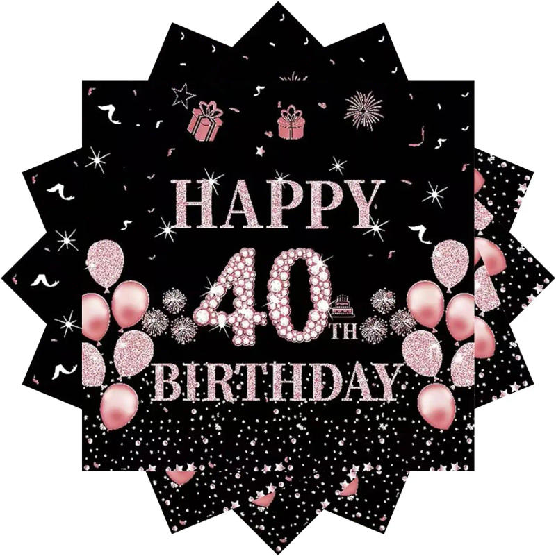 Description Picture 5 of item8 Guests Purple Pink Disposable Tableware 40 Year Old Plates Cups Queen Women Happy 40th Birthday Party Supplies