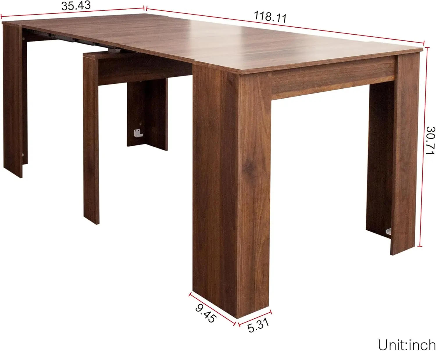 Description Picture 3 of itemRustic Wood Extendable Dining Room Table 118"Large Expandable Dining Tables for 6-12 People Industrial Transformer Kitchen Table