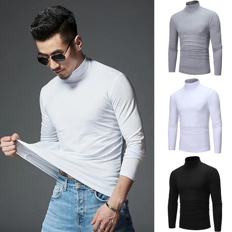 Description Picture 3 of itemCasual Men's Thermal Underwear Slim Turtleneck tops Long Sleeve solid color basic Tops T-shirt undershirts Pullover man clothing