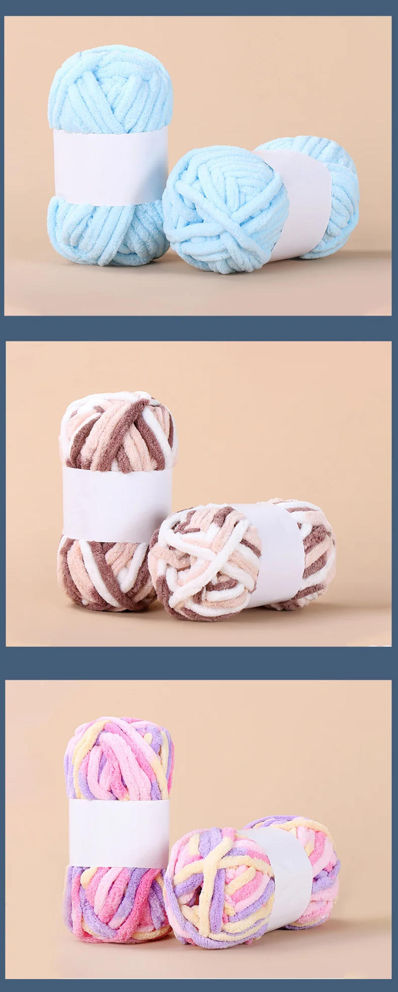 Description Picture 6 of itemLuckkcords 50g Ice Stripe Line Single Strand Coarse Yarn Ball Stick Needle Thread DIY Hand Woven Bib Hat Scarf Thread Summer