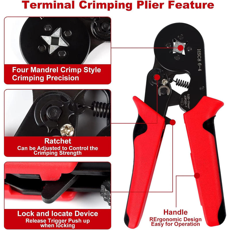 Description Picture 6 of itemTube Terminal Crimping Tools Ferrule Crimping Pliers HSC8 6-4 0.25-10mm² 23-7AWG Square Ratcheting Electrician Clamp Set