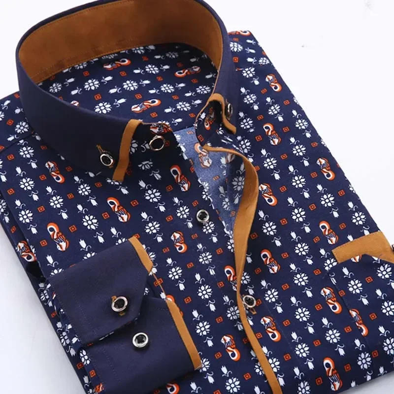 Description Picture 5 of itemFloral Button Down Men Shirt Brand 2024 Male High Quality Long Sleeve Shirts Casual Slim Fit Black Man Clothes Dress Shirts