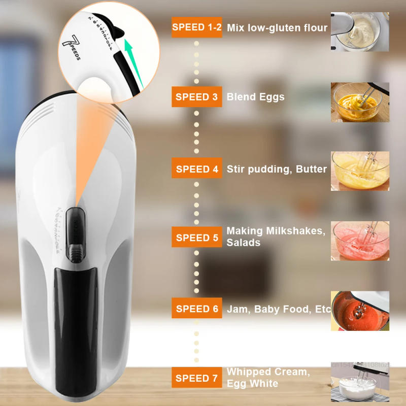 Description Picture 6 of itemElectric Egg Beater Handheld 7 Speed Food Mixer for Kitchen Cake Bread Dough Baking Egg White Blender Portable Egg Beater