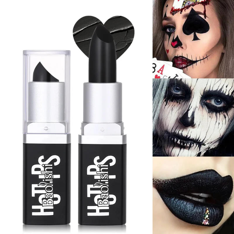 Description Picture 2 of itemMatte Black Lipstick Makeup Halloween Pearl Black Lip Gloss Dark Paint Stick Durable Waterproof Make Up 1pcs