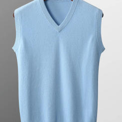 New men's Spring and Autumn V-neck 100% wool cashmere sweater solid color pullover loose knit bottoming shirt business vest