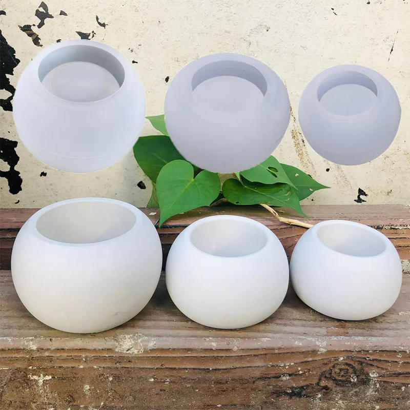 Description Picture 2 of itemSpherical Flowerpot Silicone Mold Scallop Pattern Cement Candle Cup Mold Concrete Succulents Planters Molds