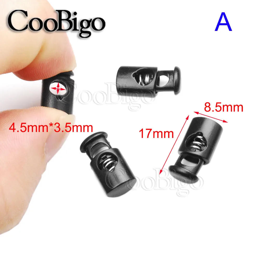 Description Picture 4 of item100pcs Cord Lock Stopper Toggle Clip Tightening Buckle for Drawstring Lace  Lanyard Paracord Rope Accessory Plastic Black Spring