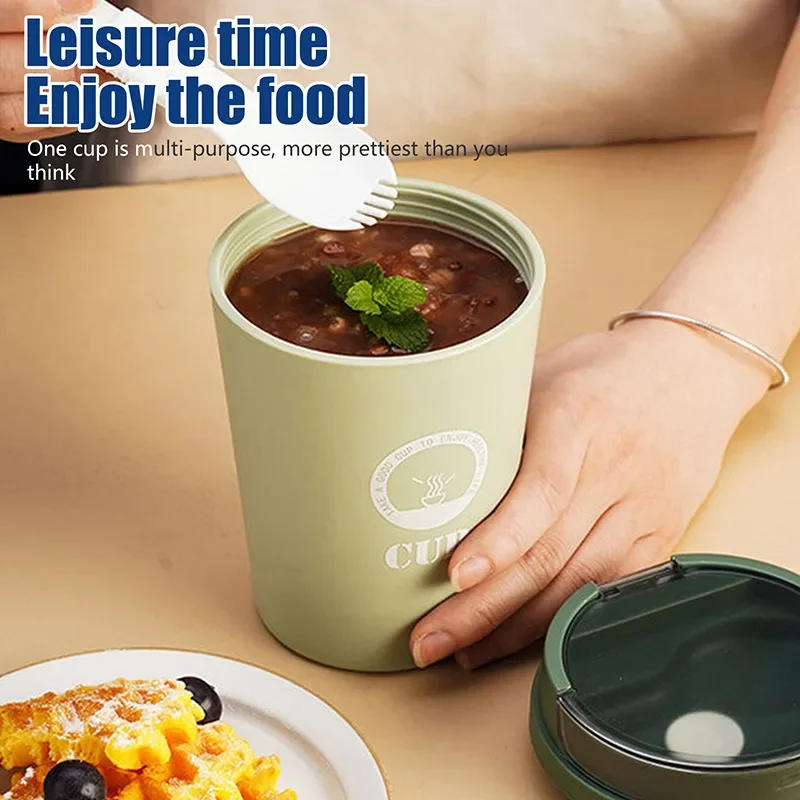 Description Picture 4 of item500ml Cup shape Lunch Box Portable Soup Porridge Cup For Kids Microwave Plastic Bento Box Student Sealed Food Container Box