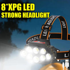 Hot Selling Multifunctional 8 LED Headlights 500 Lumens Built-in Battery LED Headlamp with Power Display Outdoor Fishing Lantern
