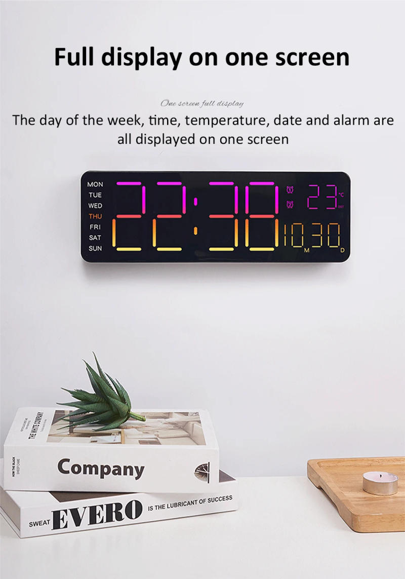 Description Picture 4 of item13" Large Digital Alarm Clock with Remote Control 11Color & Dynamic RGB Display LED Multicolor Ambiance Wall Clocks  Room Decor