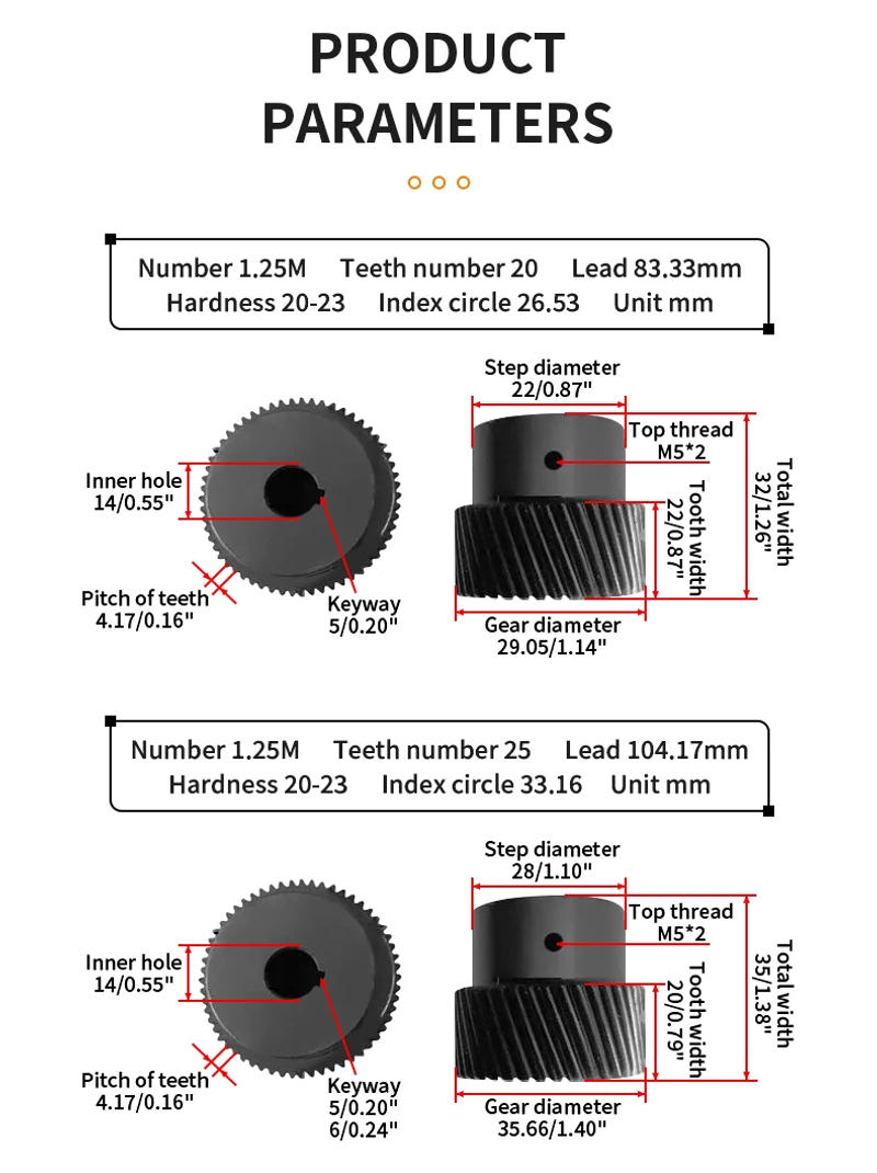 Description Picture 6 of itemLeft Handed Black Helical Gear 2 Mod 24 Teeth Hole 14-28mm CNC Engraving Transmission Parts Pinion With Keyway 2M24T Spur Gears