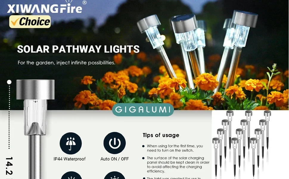 Description Picture 3 of item9 LEDs Solar Outdoor Spotlights IP65 Waterproof Spot Lights Brightness Adjustable Garden Backyard Patio Decorations