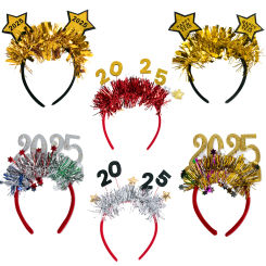 Happy New Year Decoration 2025 Glitter gold silver Star Sequin Headband New Year Eve Party Photo Props Christmas New Year Party