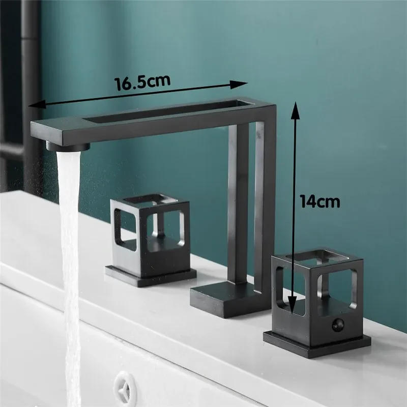 Description Picture 2 of itemBasin Faucet Black Brass Widespread Bathroom Sink 3 Hole Widespread Basin Mixer Double Handle Hot  Cold Water Tap