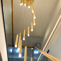 Nordic Loft Wooden Chandelier Villa Rotating Ceiling Hanging Chandelier Minimalist Led Long Chandelier Staircase Pendant Light