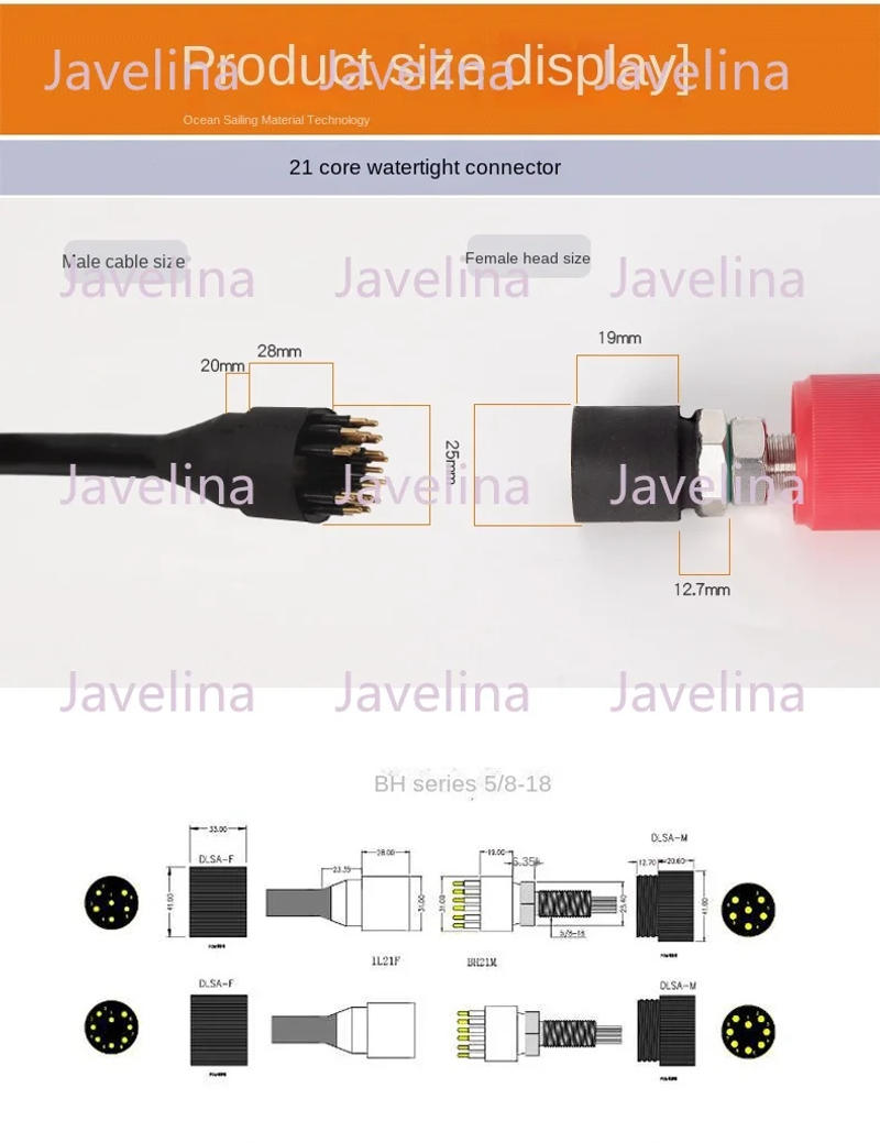 Description Picture 3 of itemDeep sea 7000 meter male and female waterproof joint,water tight plug-in cable polyurethane sealed 25 core water tight connector