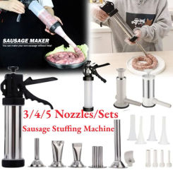 5pcs/Set Homemade Sausage Stuffer Manual Meat Syringe with 5Nozzles Sausage Machine Sausage Filler Meat Injector Meat Maker Tool