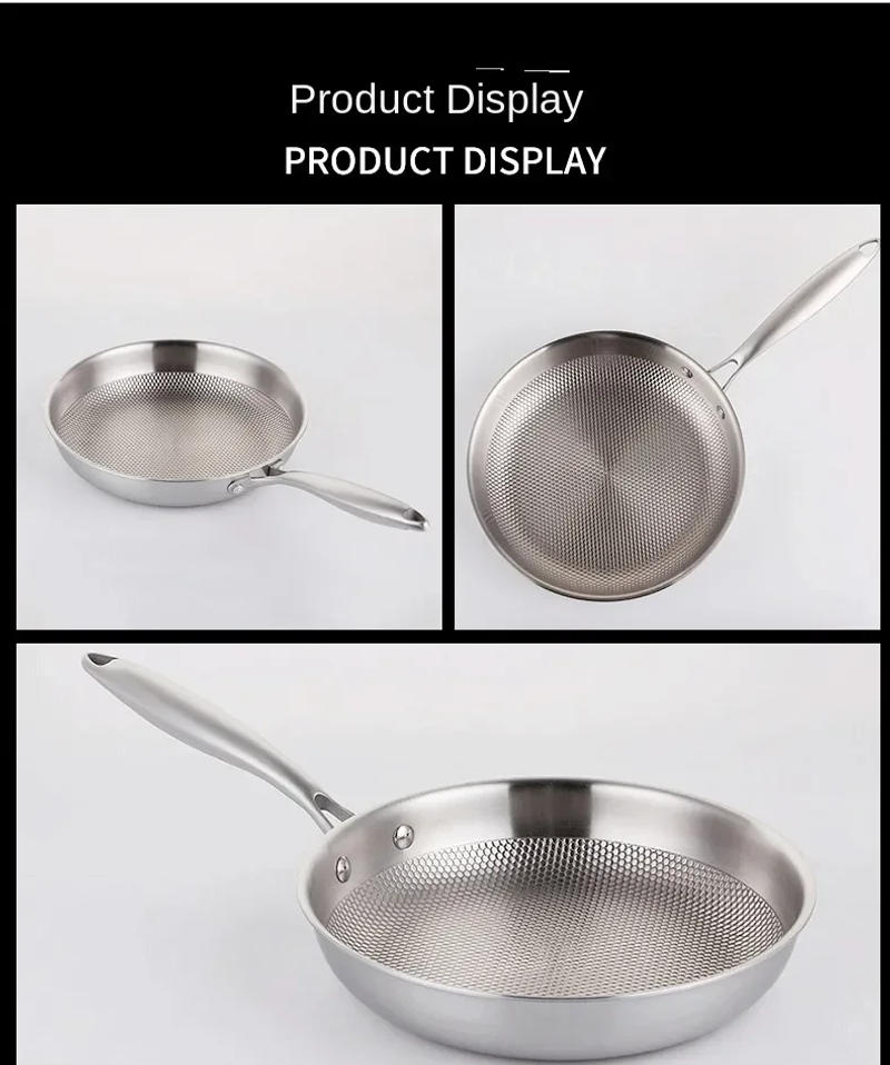 Description Picture 5 of itemFrying Pan 304 Stainless Steel Skillet 28/30cm Non-stick Pan NO-coating Eggs Steak Frying Pot Use Gas and Induction Stove Woks