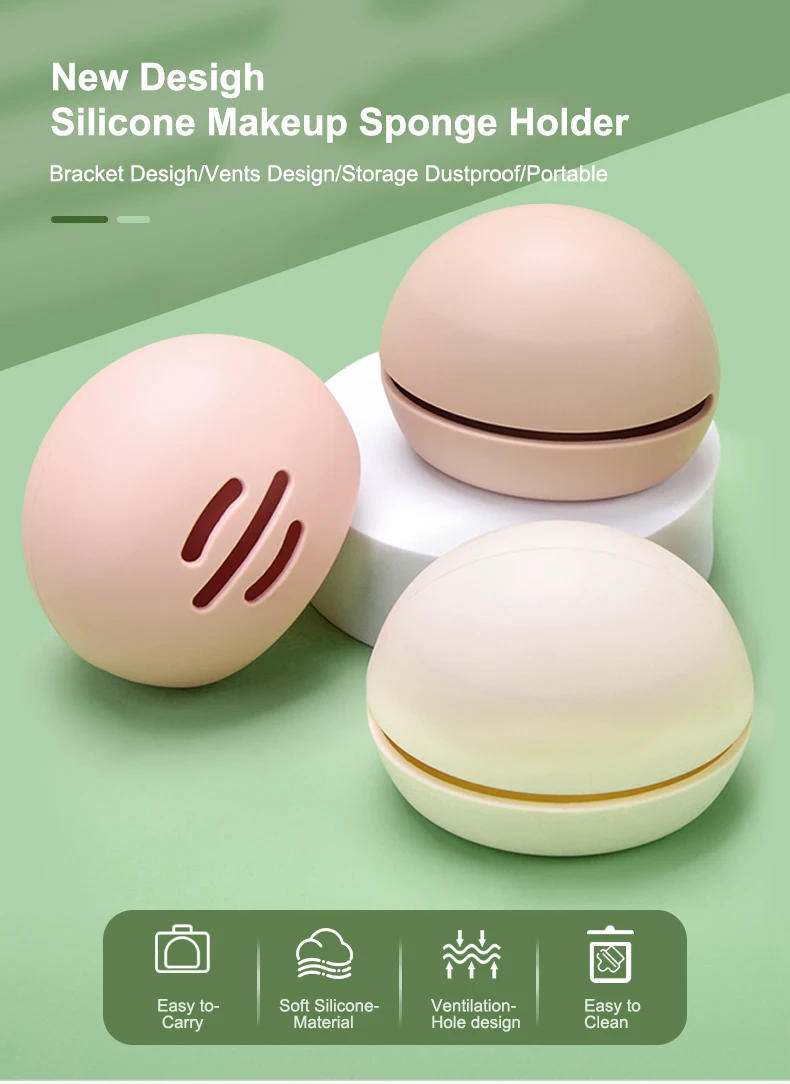 Description Picture 2 of item1Pcs Makeup Sponge Holder Eco-Friendly Silicone Multi-hole Beauty Egg Storage Case Travel Protable Cosmetic Puff Holder Box