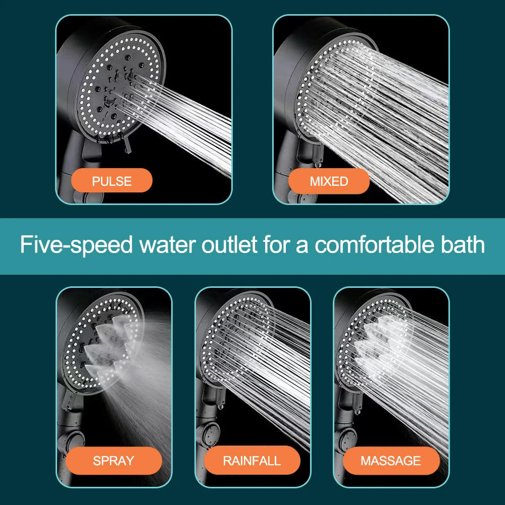 Description Picture 5 of itemHigh Pressure Shower Head 5 Modes Adjustable Showerheads with Hose Water Saving One-Key Stop Spray Nozzle Bathroom Accessories