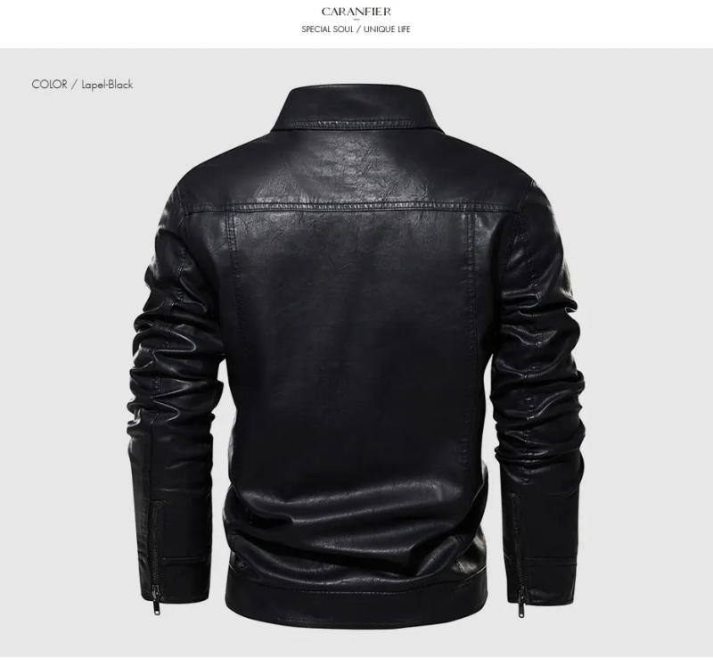 Description Picture 6 of itemCARANFIER Men's PU Leather Jacket Male Vintage Zipper Locomotive Winter Coats Faux Fur Lined Moto Biker Trail Race Outerwear