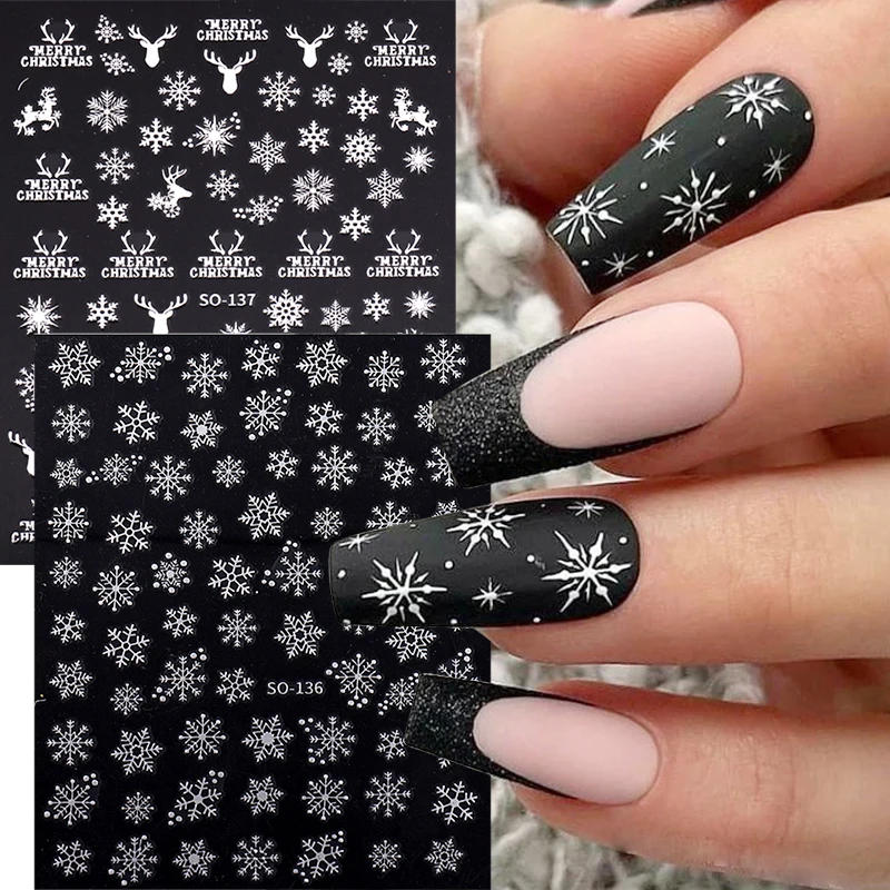 Description Picture 4 of itemSilver Christmas Nail Art Stickers 3D Winter Tree Snowflake Elk Cartoon New Year Decals Self-Adhesive Sliders DIY Manicure Decor