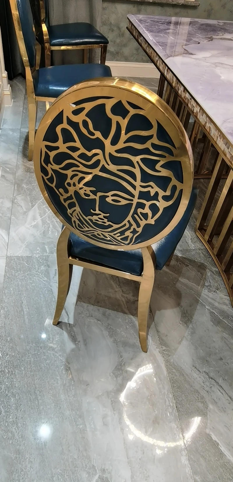 Description Picture 3 of itemLight Luxury Stainless Steel Dining Chairs Modern Home Furniture Simple Metal Backrest Chair for Kitchen Fabric Restaurant Chair