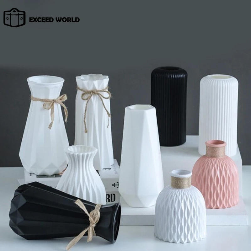 Description Picture 2 of itemModern Flower Vase White Plastic Vase Flower Pot Basket Nordic Home Living Room Decoration Ornament Wedding Flower Arrangement