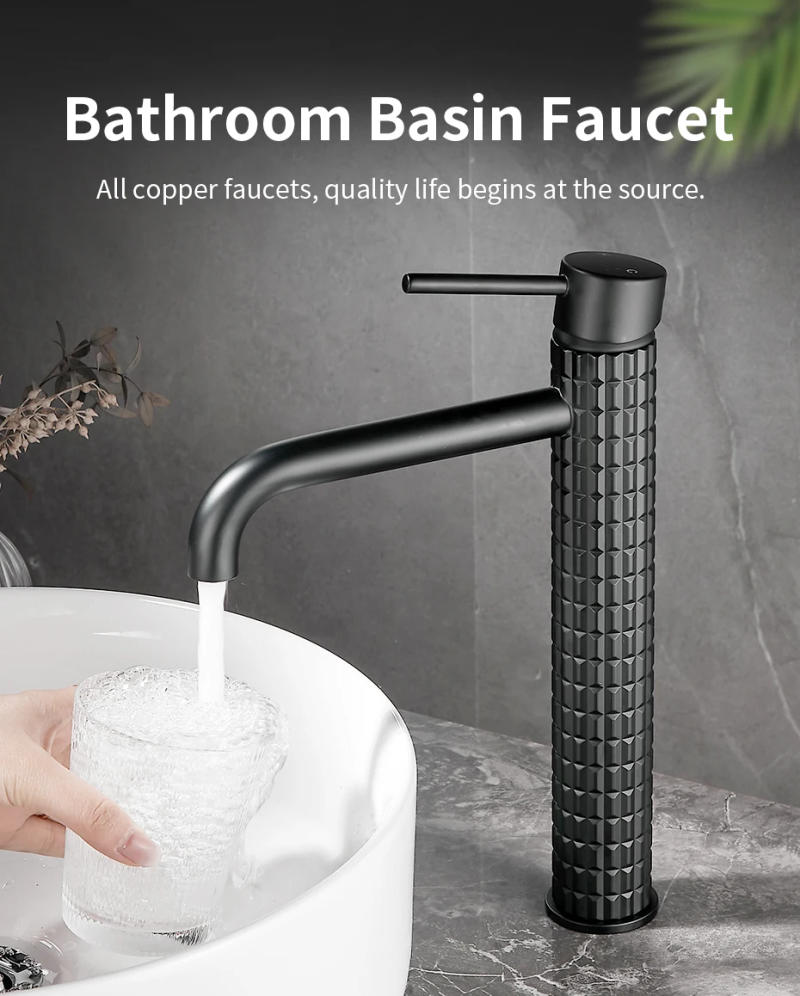 Description Picture 2 of itemBrass black bathroom basin faucet diamond single handle design high-end hotel cold and hot dual control basin high & low faucet