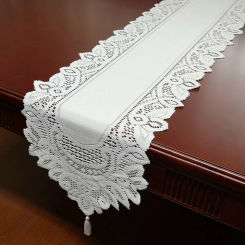 Vintage Lace Tablecloth Knitted Floral Table Runner Tasseled Edge Tablecloth Wedding Home Party Decoration