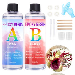 Epoxy Resin Kit, Crystal Not Yellowing and No Bubble Self Leveling Easy Mix 1:1 Casting & Coating for DIY Jewelry MaKing