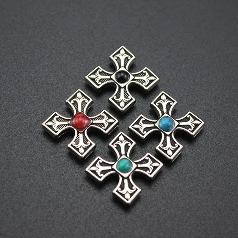 Description Picture 2 of item22mm Turquoise Cross Leather Decorative Buckle Conchos Button Leather Craft Goods Screw Back DIY Leathercraft Accessories