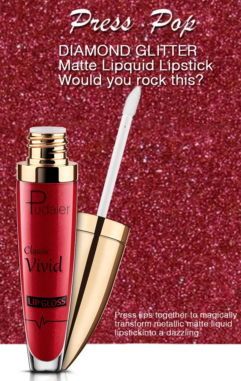 Description Picture 2 of itemWaterproof Diamond Glitter Lip Gloss Shimmer Pearl Colour Lip Gloss 18 Colors Matte Glitter Liquid Lipstick Diamond Sexy Make Up