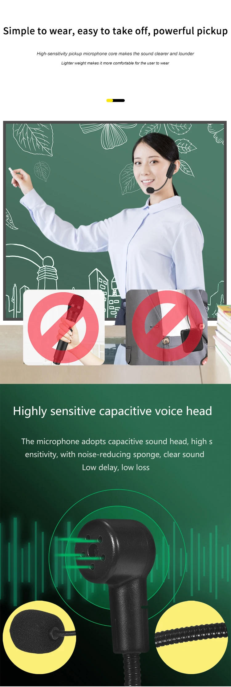 Description Picture 3 of item2.4G Head-mounted Wireless Lavalier Microphone Set Transmitter with Receiver for Amplifier Voice Speaker Teaching Tour Guide