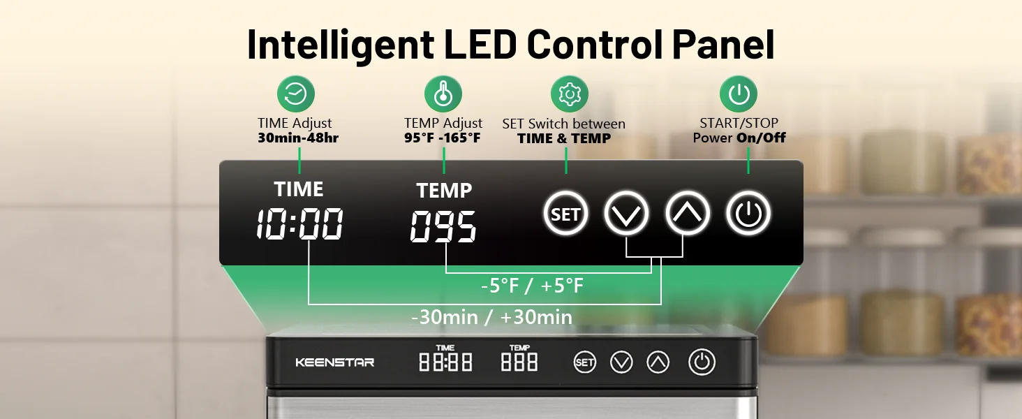 Description Picture 5 of itemDehydrator for Jerky 1000W, 165℉ Temperature Control, 9 Stainless Steel Trays, 8.7ft² Drying Space, 48H Timer, Dryer Machine for