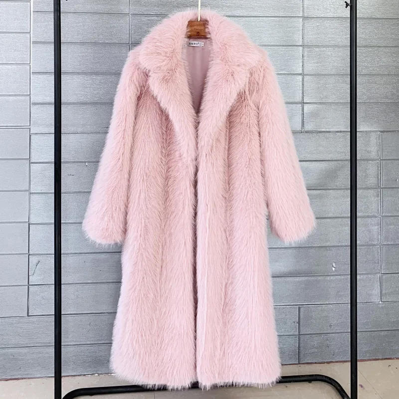 Description Picture 4 of itemWomen Long Faux Fur Coat Autumn Winter Jacket Large White Overcoat Elegant Mom Pockets Thick Coat Warm Jackets Maxi Coats Fluffy