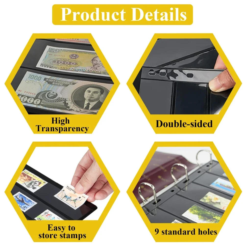 Description Picture 5 of item10pcs 9 Holes Stamp Page, Banknote Collection Display Stand Stamp Album Flipchart Binder Stamp Collection Booklet for Collector