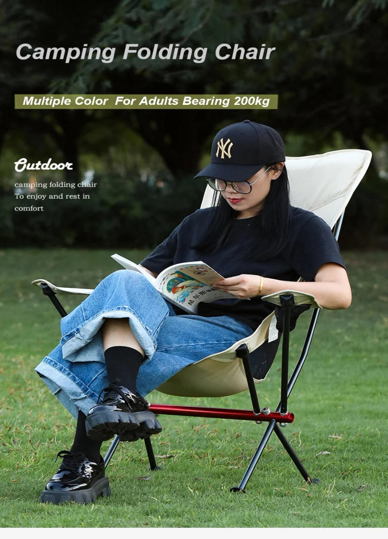 Description Picture 2 of itemHooRu Portable Camping Moon Chair Lightweight Aluminum Folding Picnic Beach Chairs Outdoor Travelling Fishing Hiking Garden Seat