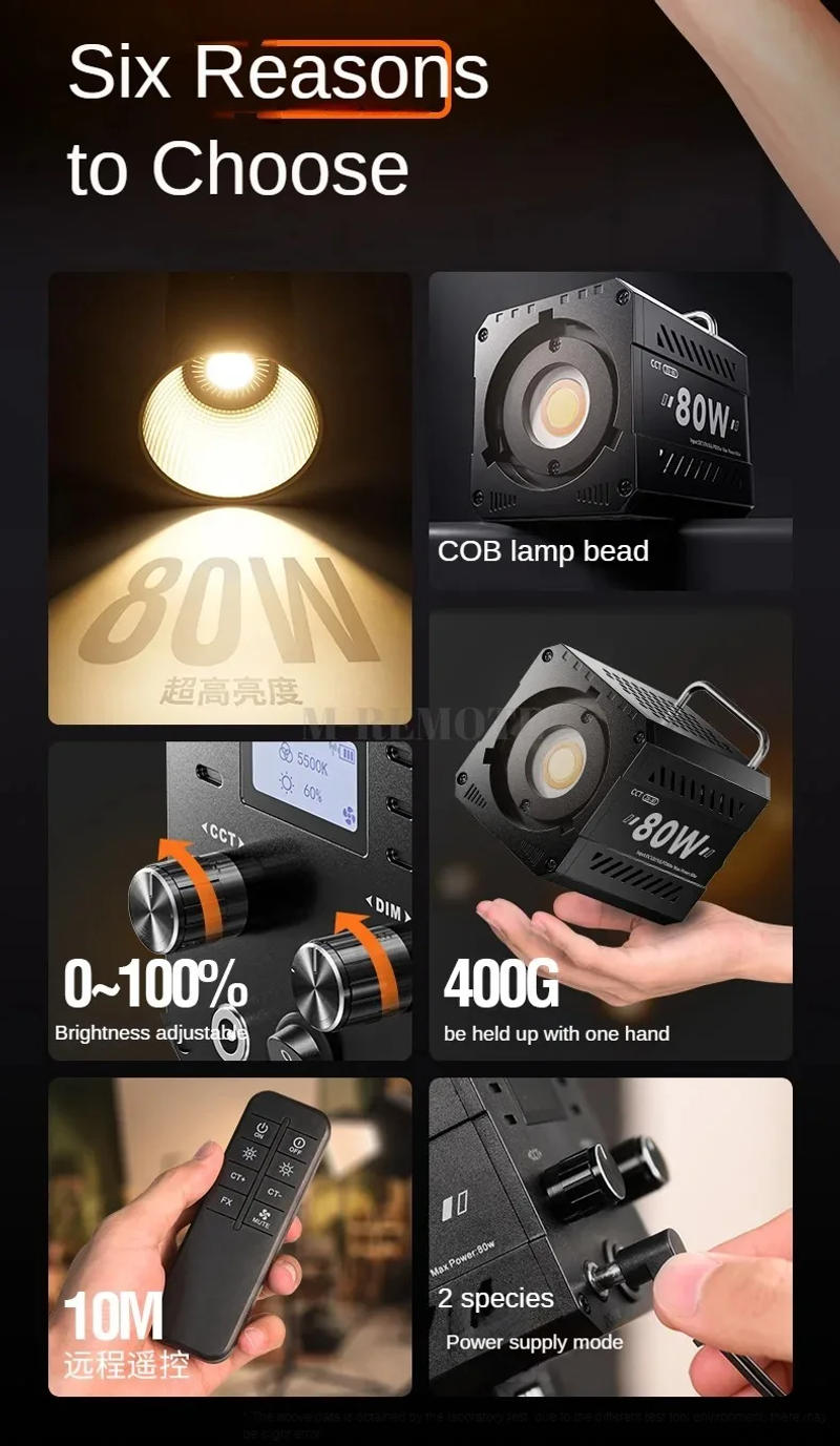 Description Picture 4 of item80W COB Video Dimmable Light 2500-6500K Photographic LED Light for Photo Studio Film Camera Shooting Livstreaming