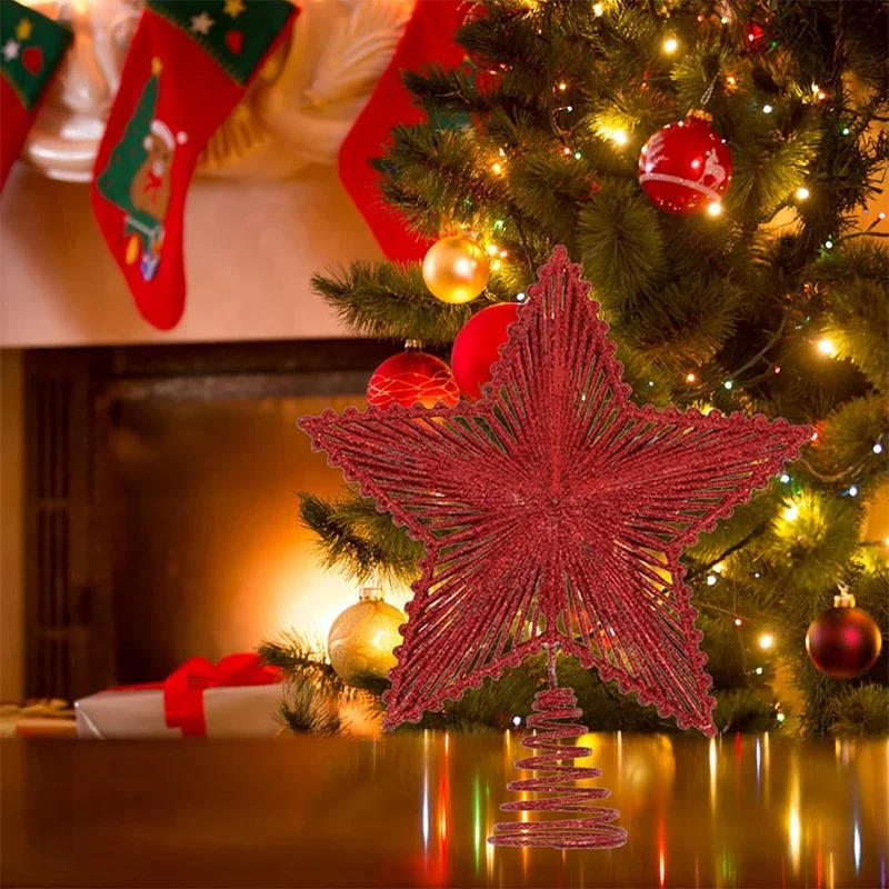 Description Picture 6 of item25cm Red Glitter Christmas Tree Topper Iron Star Christmas Decor For Home Xmas Tree Ornaments Navidad New Year 2025 Natal Noel