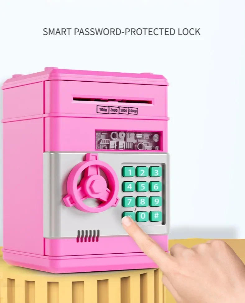 Description Picture 4 of itemElectronic Piggy Bank Automatic Mini Safe Coins Cash Saving Money Box Password Counter Code Key Lock Coin Bank ATM Child Gift